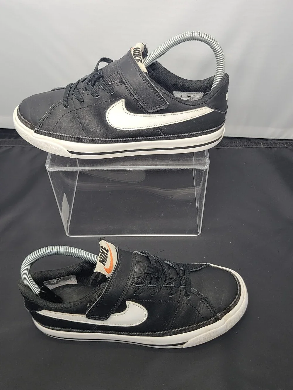 Nike Court Legacy Black White Hook and Loop EUC kids Size 3Y